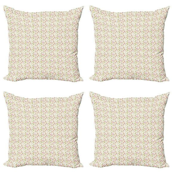 Ambesonne Spring Throw Pillow Cover 4 Pack, Falling Lobed Leaves, 20", Multicolor