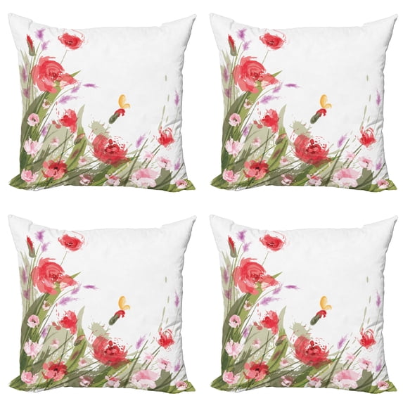 Ambesonne Spring Throw Pillow Cover 4 Pack, Floral Botany, 24", Multicolor