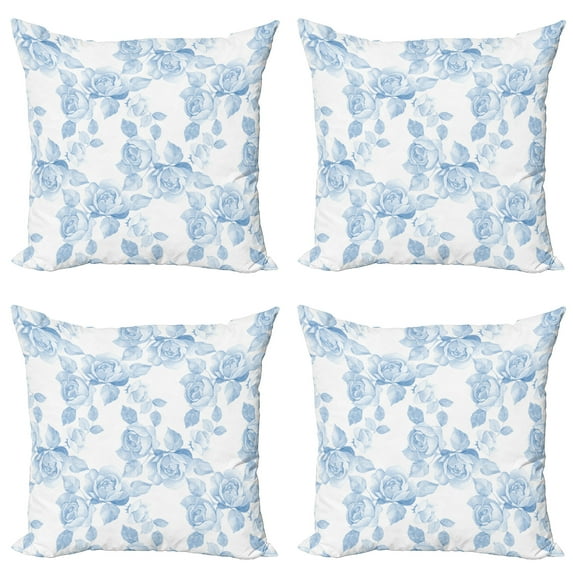 Ambesonne Spring Throw Pillow Cover 4 Pack, Floral Dreamy Branch, 18", Soft Blue White