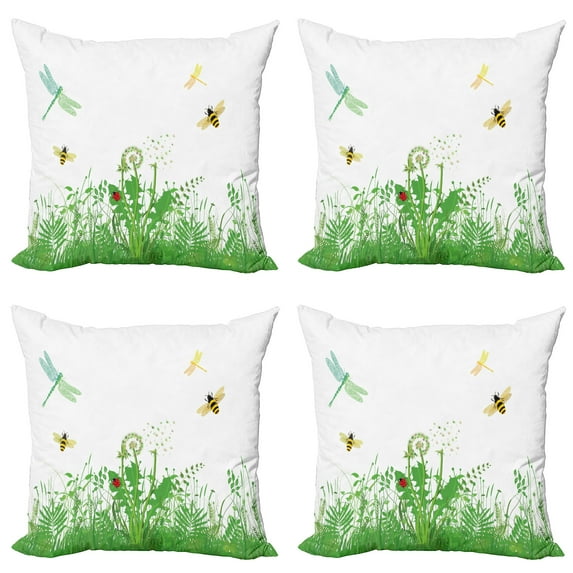 Ambesonne Spring Throw Pillow Cover 4 Pack, Flourishing Foliage Bees, 18", Multicolor