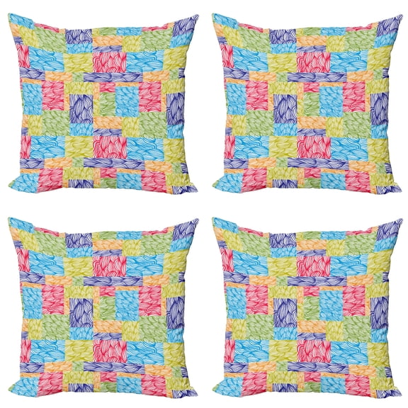 Ambesonne Spring Throw Pillow Cover 4 Pack, Flourishing Nature Motif, 16", Multicolor