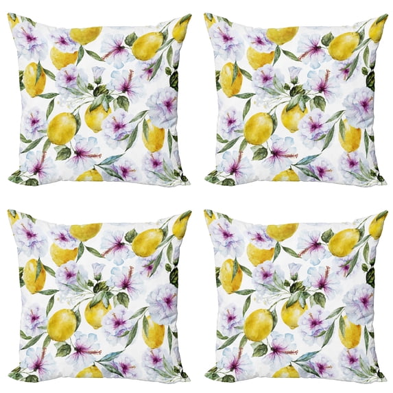 Ambesonne Spring Throw Pillow Cover 4 Pack, Flowers Harvest Aroma, 24", Multicolor