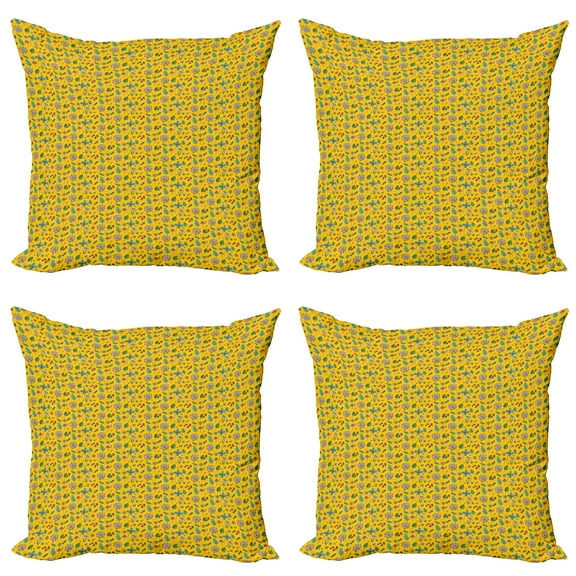 Ambesonne Spring Throw Pillow Cover 4 Pack, Nature Awakening Botanical, 24", Earth Yellow Multicolor