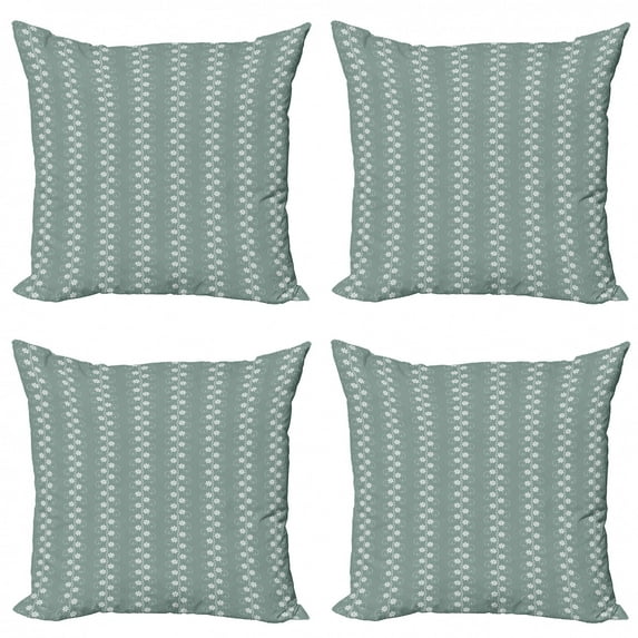 Ambesonne Spring Throw Pillow Cover 4 Pack, Rococo Influences Essence, 20", Pale Sage Green White