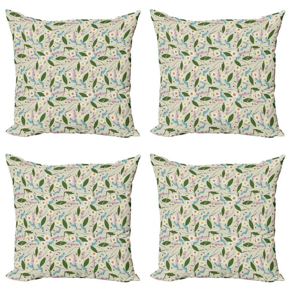 Ambesonne Spring Throw Pillow Cover 4 Pack, Romantic Floral Concept, 20", Multicolor