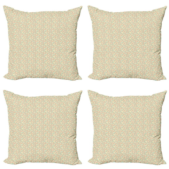Ambesonne Spring Throw Pillow Cover 4 Pack, Seasonal Tulips Pattern, 24", Ivory Coral and Green