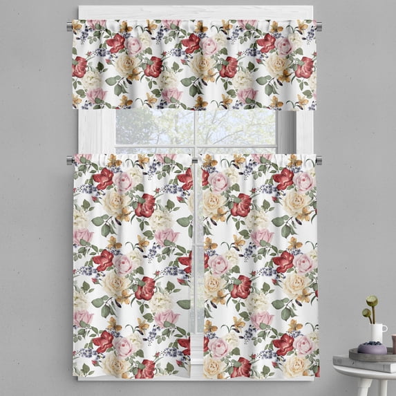 Ambesonne Spring Valance & Curtain, Lilacs Roses Flowers, 55"x30", Pale Pink Cream