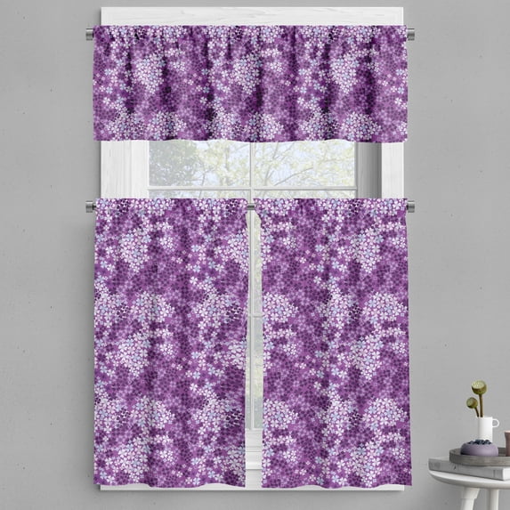 Ambesonne Spring Valance & Curtain, Spring Romantic Meadow, 55"x36", Purple White