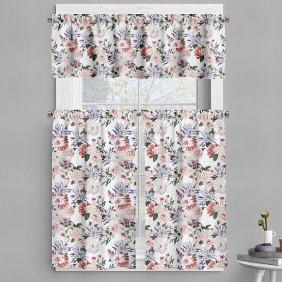 Ambesonne Spring Valance & Curtain, Watercolor Roses Leaves Plot, 55"x30", Burgundy and Grey Teal