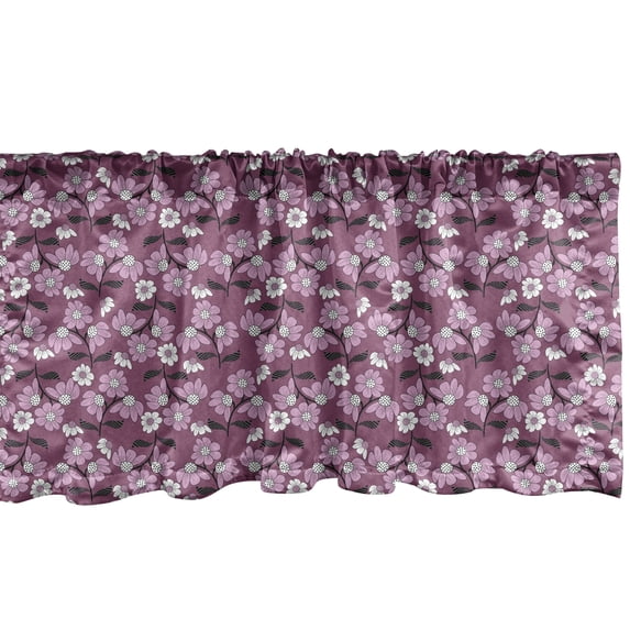 Ambesonne Spring Valance Pack of 2, Lilac Toned Flowers Leaves, 42"X18", Mauve Taupe Black and White