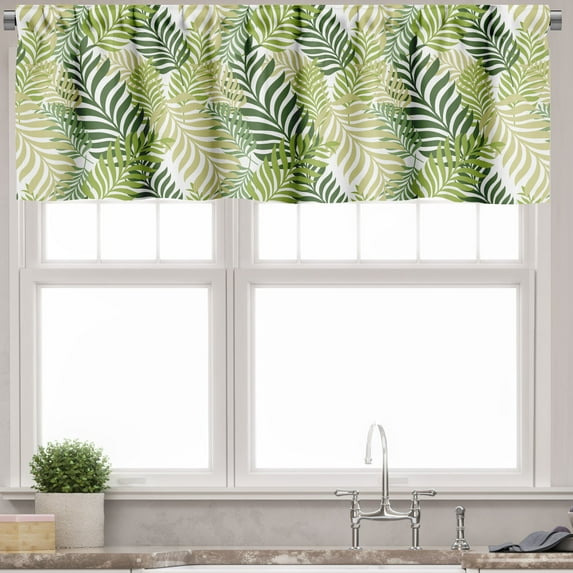 Ambesonne Spring Valance Pack of 2, Tropic Exotic Palm Trees, 42"X12", Green Ecru