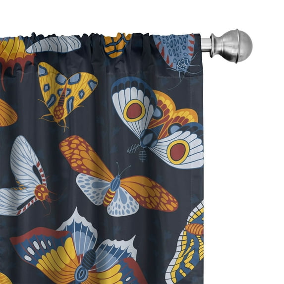 Ambesonne Spring Vintage Curtains, Moths Flower Plot, Pair of 28"x95", Earth Yellow and Indigo