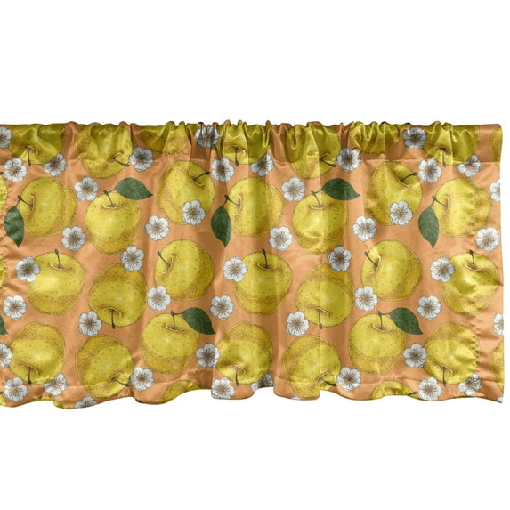 Ambesonne Spring Window Valance, Apples and Blooms Garden, 54" X 12", Mustard Apricot and Emerald