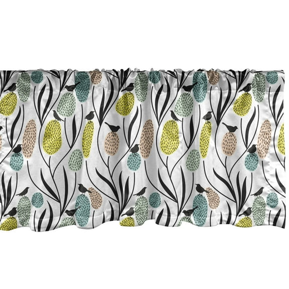Ambesonne Spring Window Valance, Birds and Abstract Plants, 54" X 18", Charcoal Grey Multicolor