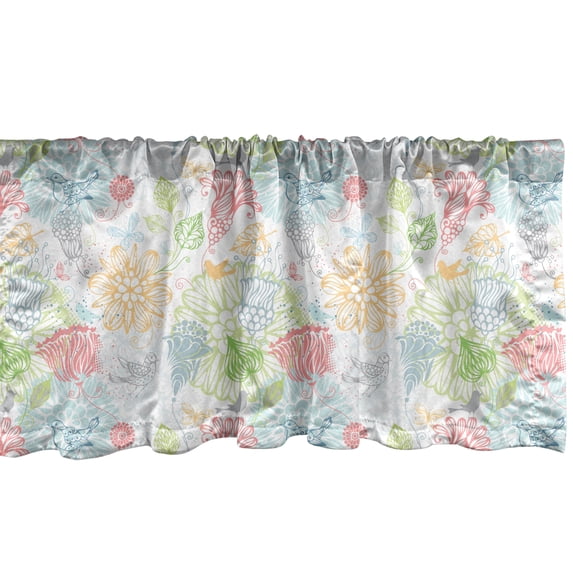 Ambesonne Spring Window Valance, Birds and Flower Composition, 42" x 12", Multicolor