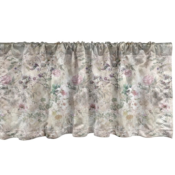 Ambesonne Spring Window Valance, Blooming Branches Leaves Art, 54" X 12", Pale Tan Sage Green