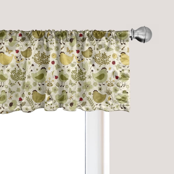 Ambesonne Spring Window Valance, Bumble Bee Ladybug Dots, 54" X 18", Green Khaki