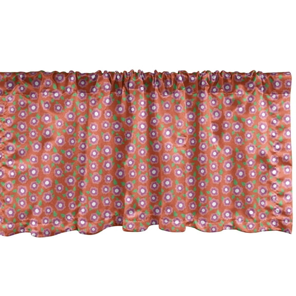 Ambesonne Spring Window Valance, Cheerful Flowers, 54" X 18", Burnt Sienna Coral
