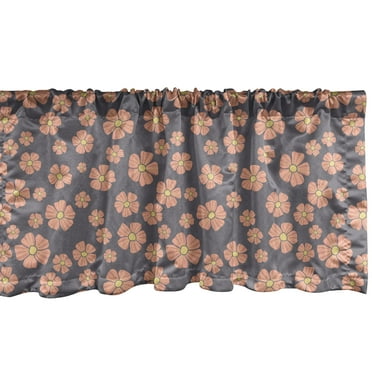 Ambesonne Spring Window Valance, Doodle Style Blooming Flowers on Greyscale Background Garden Art Design, Curtain Valance for Kitchen Bedroom Decor with Rod Pocket, 54" X 18", Peach Taupe Grey Yellow