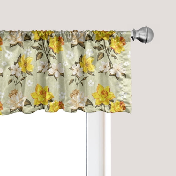 Ambesonne Spring Window Valance, Floral Narcissus Branch, 54" X 12", Yellow Khaki Cream