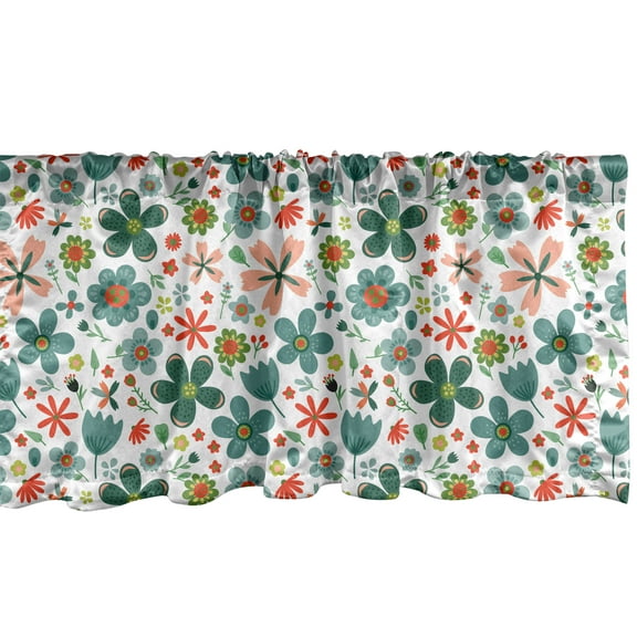Ambesonne Spring Window Valance, Folk Flowers, 54" X 12", Teal Vermilion