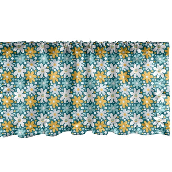 Ambesonne Spring Window Valance, Gardening Petals Daisy Art, 42" x 12", Teal Pale Blue Orange