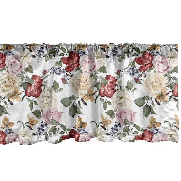 Ambesonne Spring Window Valance, Lilacs Roses Flowers, 54" X 12", Pale Pink Cream
