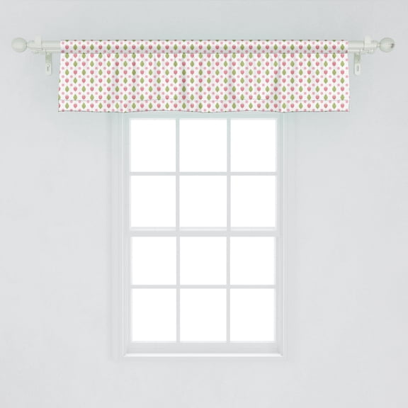 Ambesonne Spring Window Valance, Modern Abstract Flowers and Leaves Motifs with Polka Dots, Curtain Valance for Kitchen Bedroom Decor with Rod Pocket, 54" X 12", Pastel Pink Avocado Green