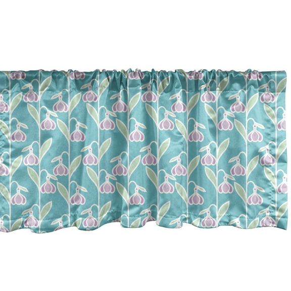 Ambesonne Spring Window Valance, Pastel Pattern Abstract Snowdrop Flowers and Leaves, Curtain Valance for Kitchen Bedroom Decor with Rod Pocket, 54" X 12", Mint Green Pale Sky Blue