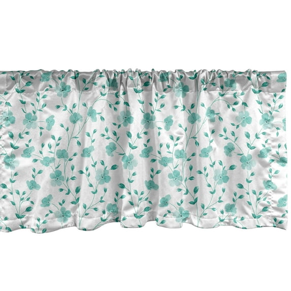 Ambesonne Spring Window Valance, Pattern with Flower Stem, 54" X 12", Pale Blue Teal White