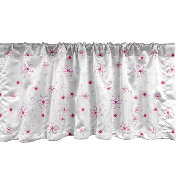 Ambesonne Spring Window Valance, Pattern with Flowers, 54" X 12", Magenta Fuchsia White