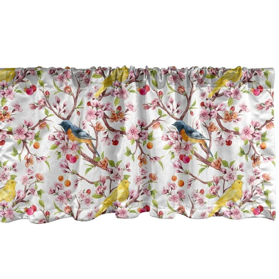 Ambesonne Spring Window Valance, Sakura Branches and Birds, 42" x 18", Multicolor