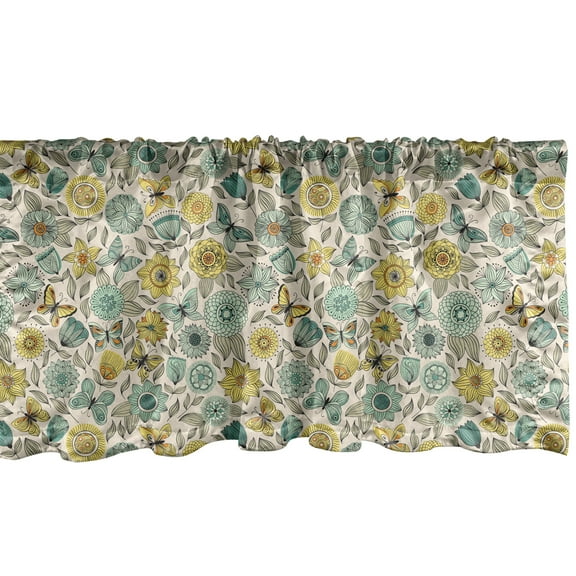Ambesonne Spring Window Valance, Tangled Design of Ornate Butterfly Wings and Floral Petals in Soft Pastel Colors, Curtain Valance for Kitchen Bedroom Decor with Rod Pocket, 54" X 12", Multicolor