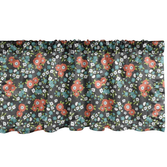 Ambesonne Spring Window Valance, Vintage Floret Pattern with Flowers Blossom on Dark Backdrop, Curtain Valance for Kitchen Bedroom Decor with Rod Pocket, 54" X 12", Charcoal Grey Multicolor