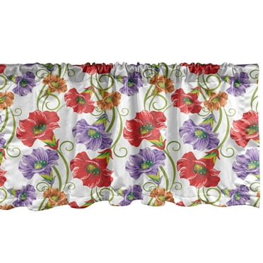 Ambesonne Spring Window Valance, Vivid Flowers Floral Damask, Curtain Valance for Kitchen Bedroom Decor with Rod Pocket, 54" X 18", Vermilion Violet White