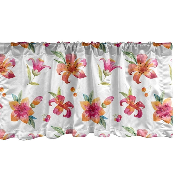 Ambesonne Spring Window Valance, Watercolor Style Composition with Seasonal Flourishing Nature Themed Petal Blossom, Curtain Valance for Kitchen Bedroom Decor with Rod Pocket, 54" X 12", Multicolor