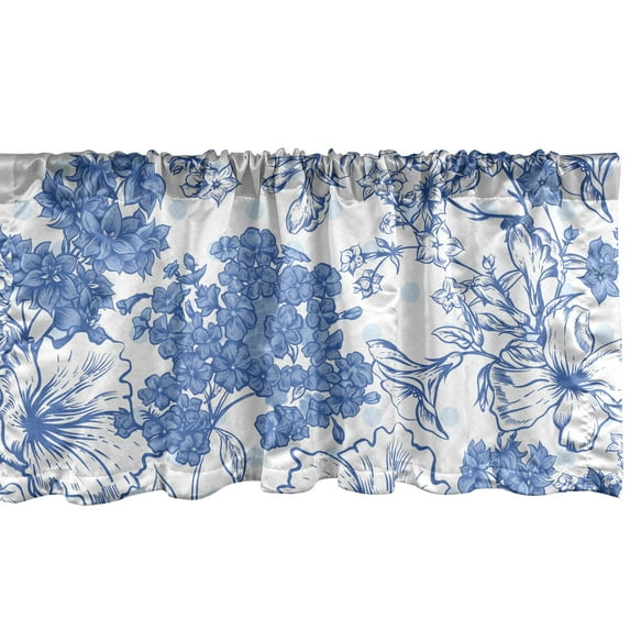 Ambesonne Spring Window Valance with Rod Pocket, Flowers Dotted Back Pattern, 54" X 18", Pale Azure Blue and White