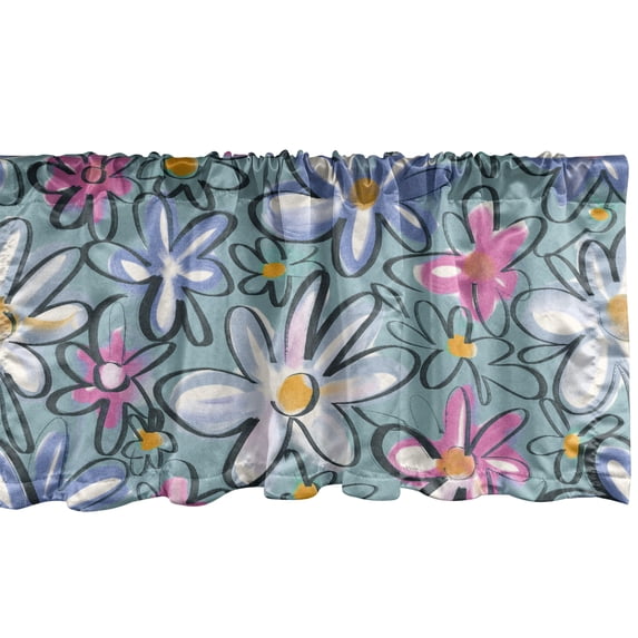 Ambesonne Spring Window Valance with Rod Pocket, Flowers Garden Vintage Plot, 54" X 18", Cadet Blue Marigold