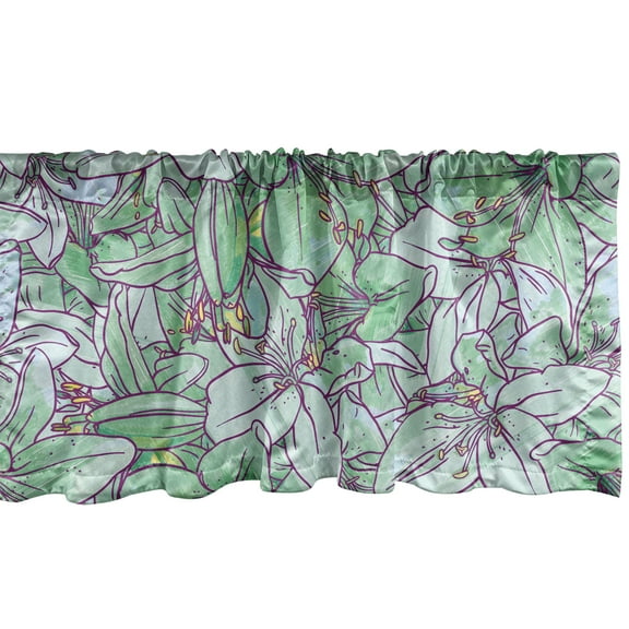 Ambesonne Spring Window Valance with Rod Pocket, Lily Flowers Flora Garden, 54" X 18", Pale Green and Earth Yellow