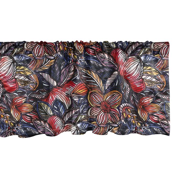 Ambesonne Spring Window Valance with Rod Pocket, Striped Flora Colorful Art, 54" x 12", Scarlet and Lavender Blue