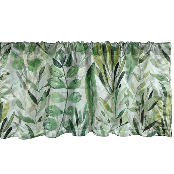 Ambesonne Spring Window Valance with Rod Pocket, Watercolor Botanical Plot, 54" x 12", Almond Green Khaki White