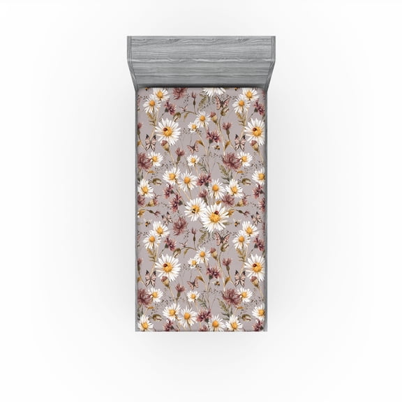 Ambesonne Springtime Boho Fitted Sheet, Nature Tones Dreamy, Twin Size, Apricot and Dried Rose