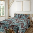 thumbnail image 1 of Ambesonne Springtime Fitted & Flat Sheet with Sham 3 Pcs Set, Dreamy Jungle Flowers, Twin XL, Seafoam Burgundy and Coral, 1 of 1