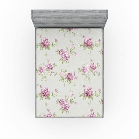 Ambesonne Springtime Fitted Sheet, Cottagecore Floral Print, California King, Pistachio Green Lilac