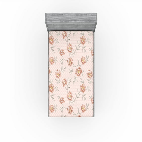 Ambesonne Springtime Fitted Sheet, Cottagecore Floral Print, Twin Size, Pale Pink Pale Salmon