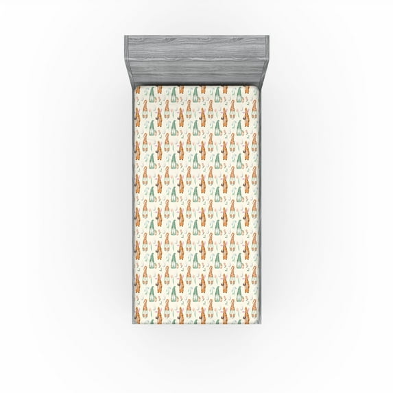 Ambesonne Springtime Fitted Sheet, Eastern Gnome Pattern, Twin Size, Off White Persian Orange