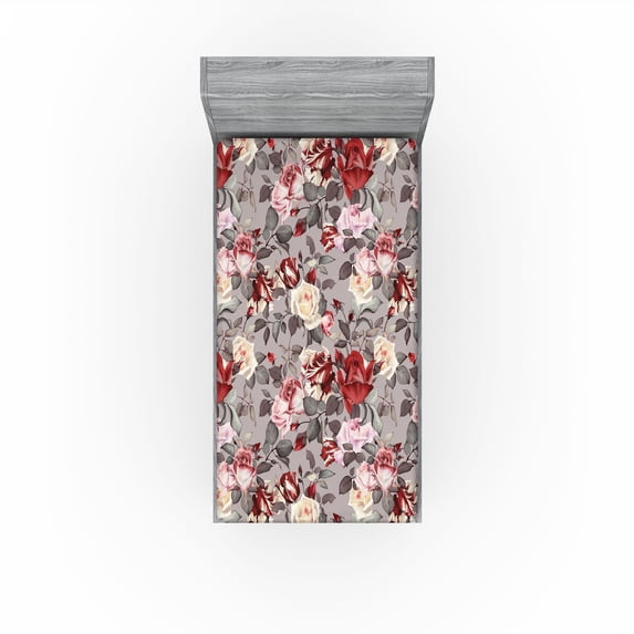 Ambesonne Springtime Fitted Sheet, Floral Romantic Vintage, Twin Size, Pale Mauve and Dark Pink