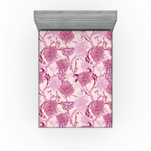 Ambesonne Springtime Fitted Sheet, Jungle Blooming Peony, California King, Rose Pastel Pink