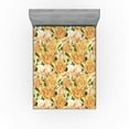 thumbnail image 1 of Ambesonne Springtime Fitted Sheet, Tangerine Tone Roses Art, Queen Size, Orange Green Peach, 1 of 5
