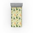 thumbnail image 1 of Ambesonne Springtime Fitted Sheet, Watercolor Wild Flowers, Twin XL Size, Grey Yellow Hunter Green, 1 of 5